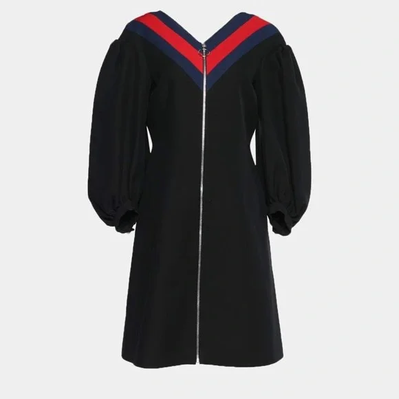 ✨ NWT GUCCI Black Silk Wool Zip Front Web Trim Sheath dress - Picture 4 of 9